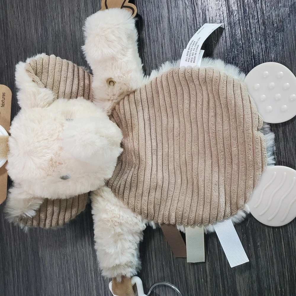 Blankie Buddie Beige Lovey Soother LUXE SOFT Pacifier Holder Elephant Sensory‎